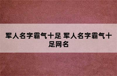 军人名字霸气十足 军人名字霸气十足网名